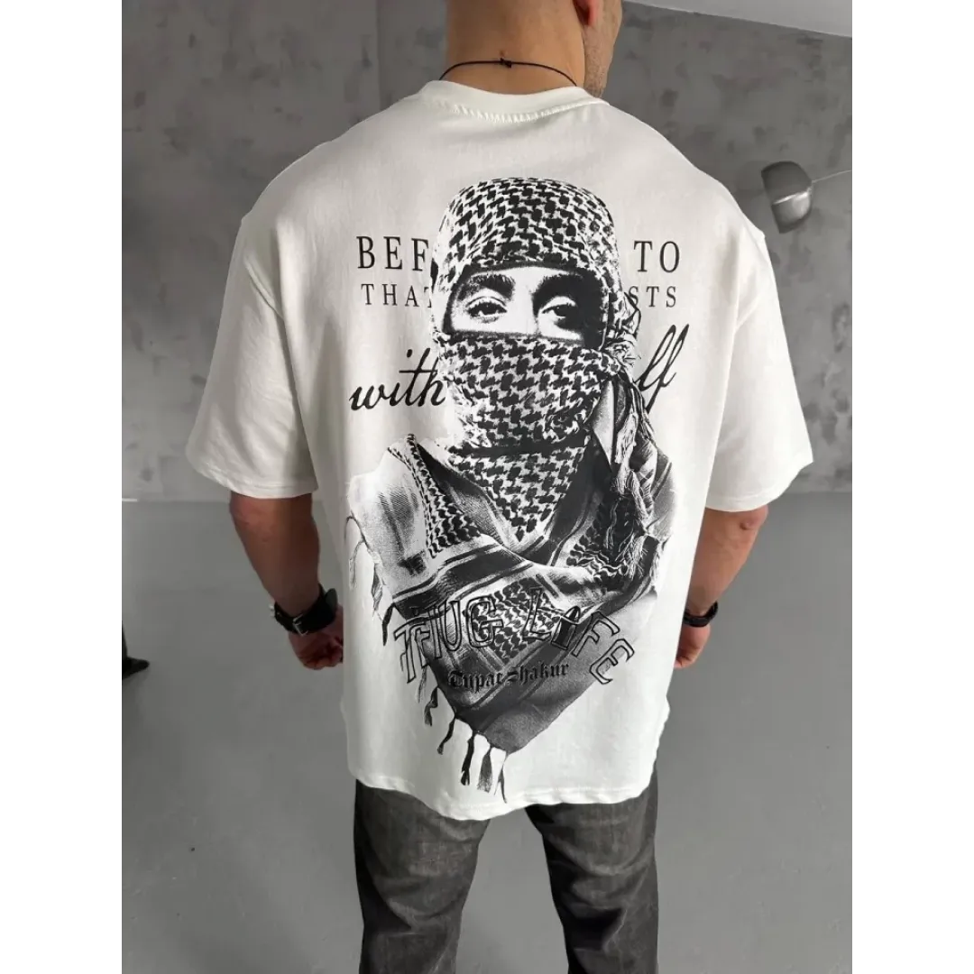 Unisex Baskılı Oversize T-Shirt - Beyaz - 98302 Unisex Baskılı Oversize T-Shirt - Beyaz - 98302