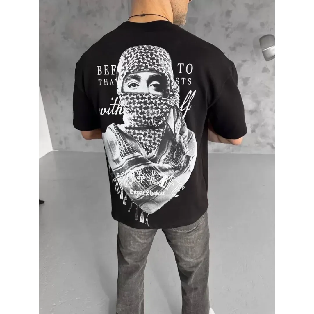 Unisex Baskılı Oversize T-Shirt - Siyah - 98303 Unisex Baskılı Oversize T-Shirt - Siyah - 98303