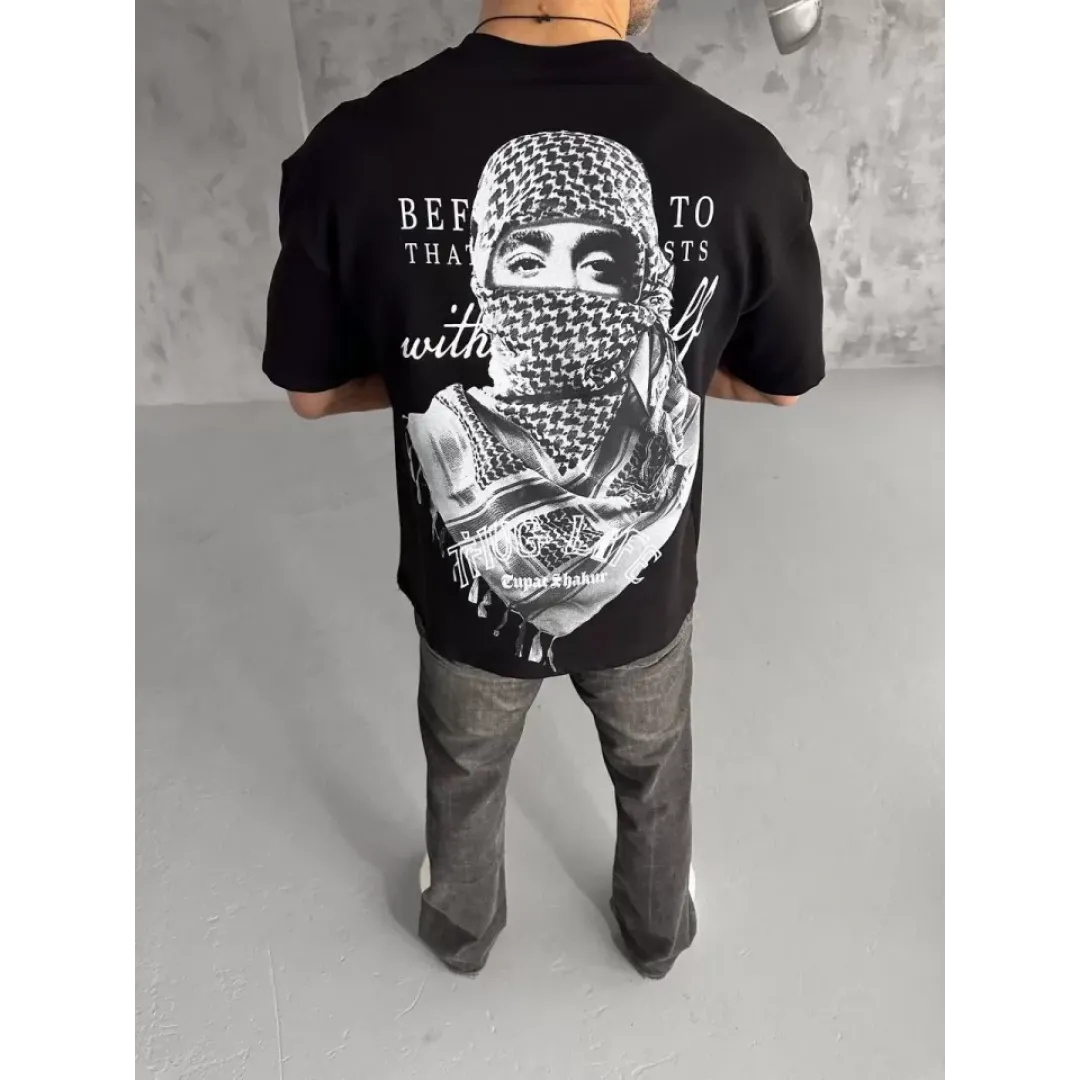 Unisex Baskılı Oversize T-Shirt - Siyah - 98303 Unisex Baskılı Oversize T-Shirt - Siyah - 98303