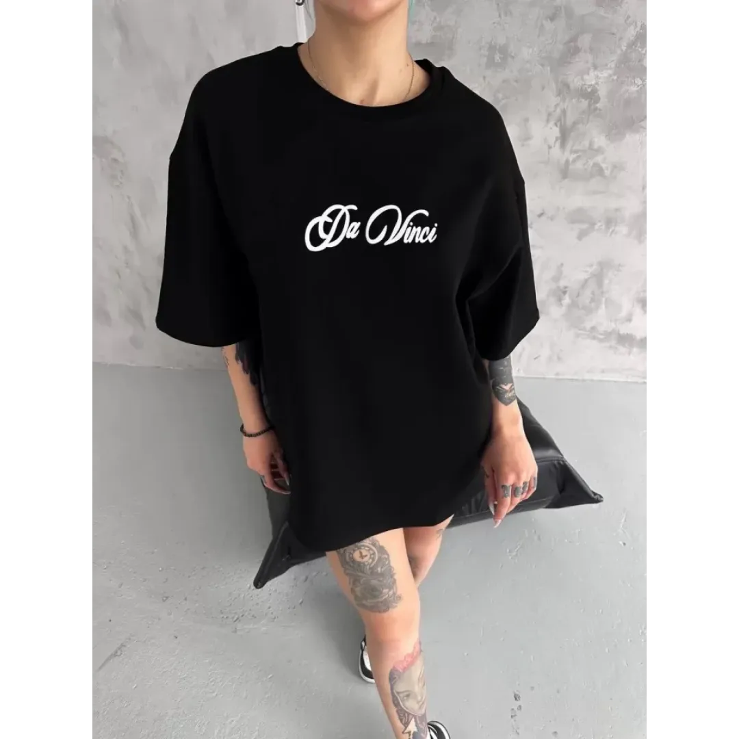 Unisex Baskılı Oversize T-Shirt - Siyah - 98308 Unisex Baskılı Oversize T-Shirt - Siyah - 98308