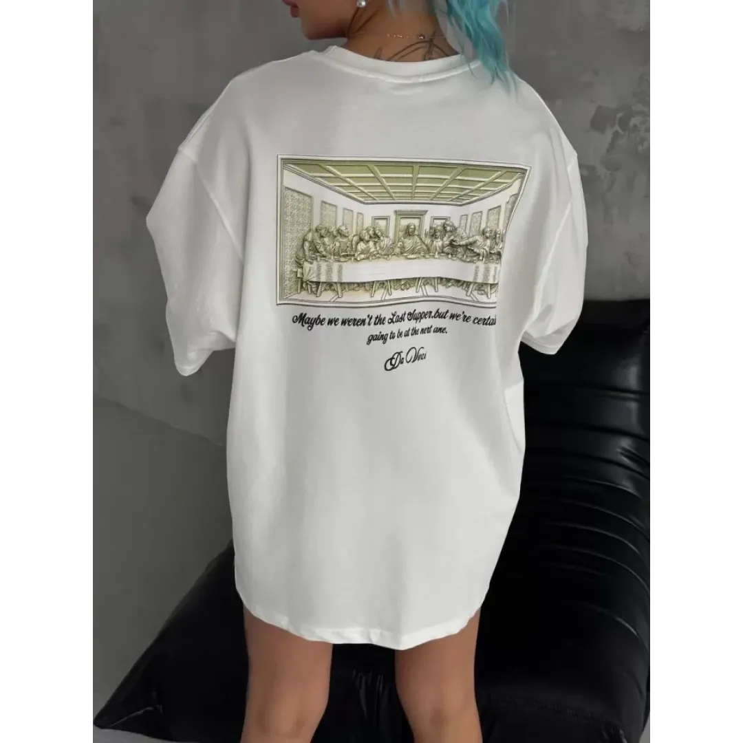 Unisex Baskılı Oversize T-Shirt - Beyaz - 98309 Unisex Baskılı Oversize T-Shirt - Beyaz - 98309