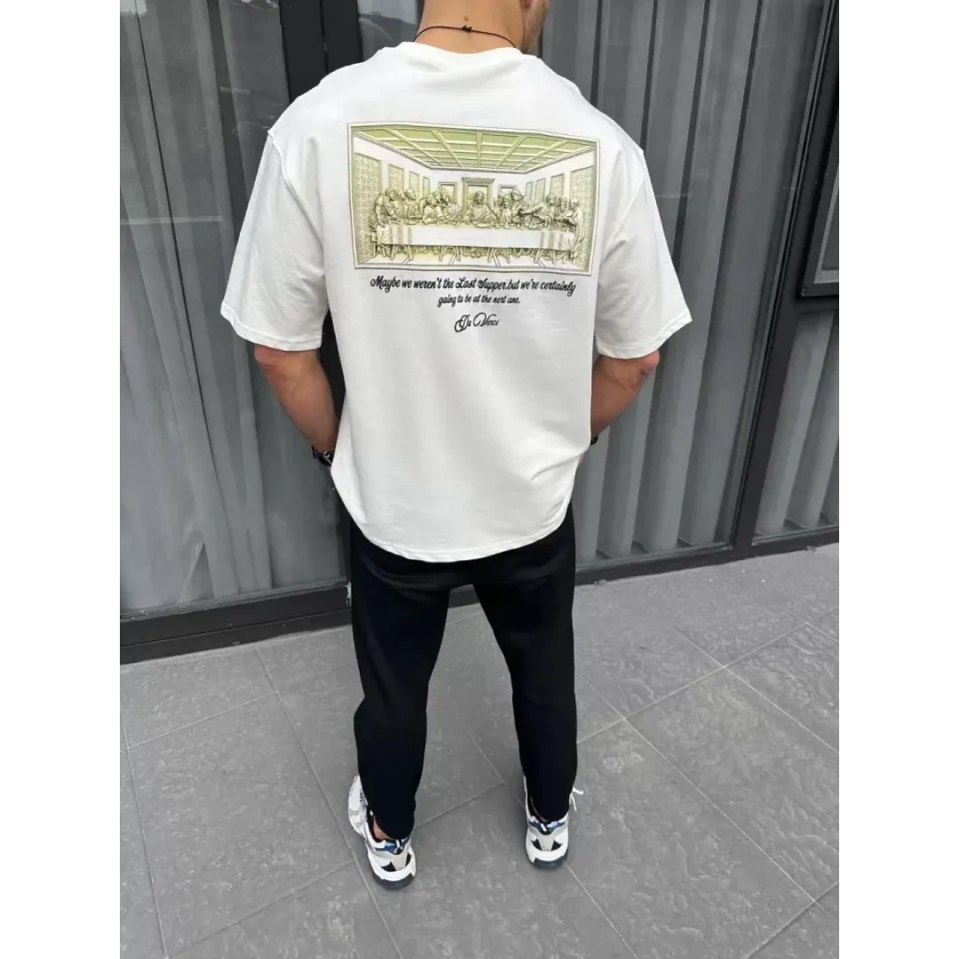 Unisex Baskılı Oversize T-Shirt - Beyaz - 98310 Unisex Baskılı Oversize T-Shirt - Beyaz - 98310