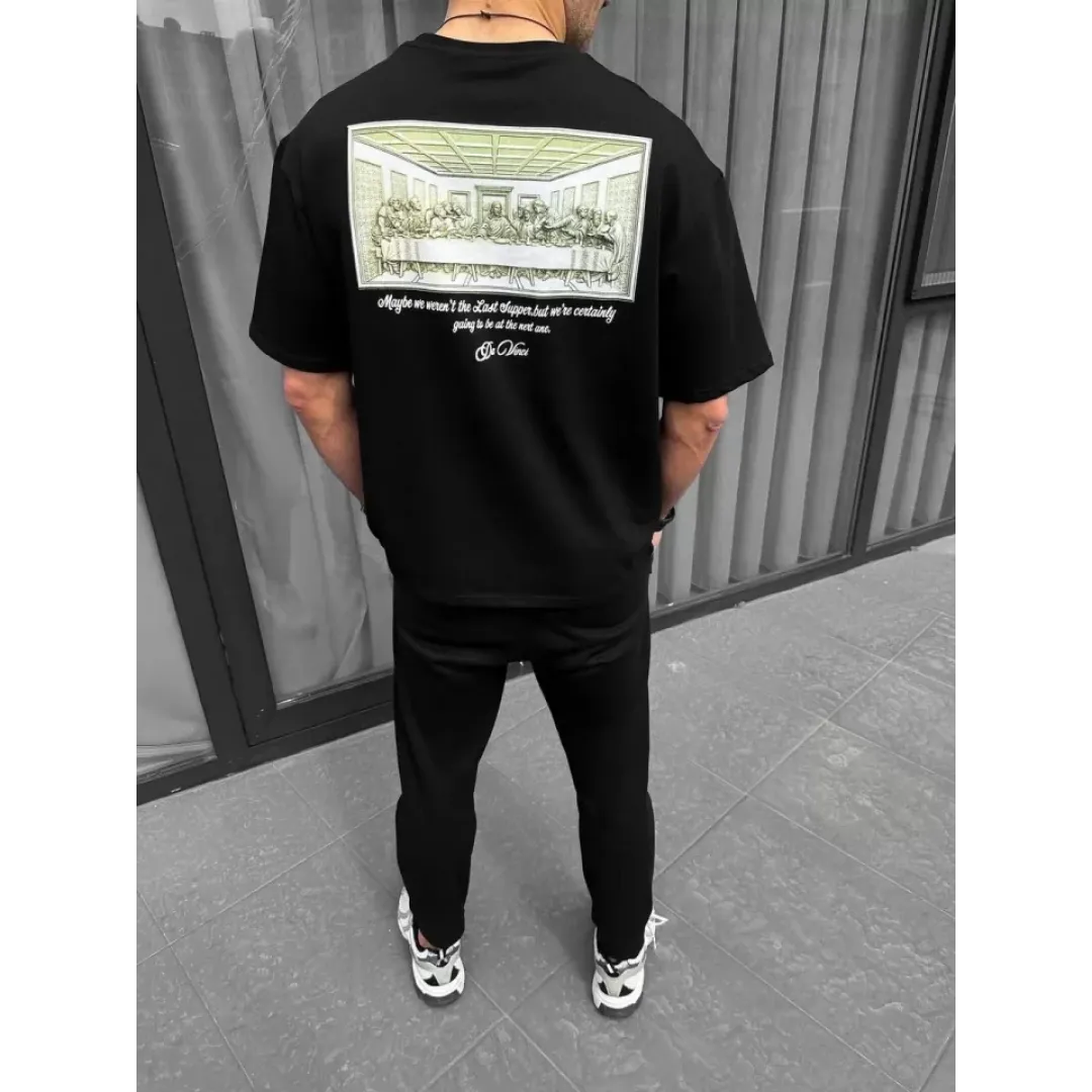 Unisex Baskılı Oversize T-Shirt - Siyah - 98311 Unisex Baskılı Oversize T-Shirt - Siyah - 98311