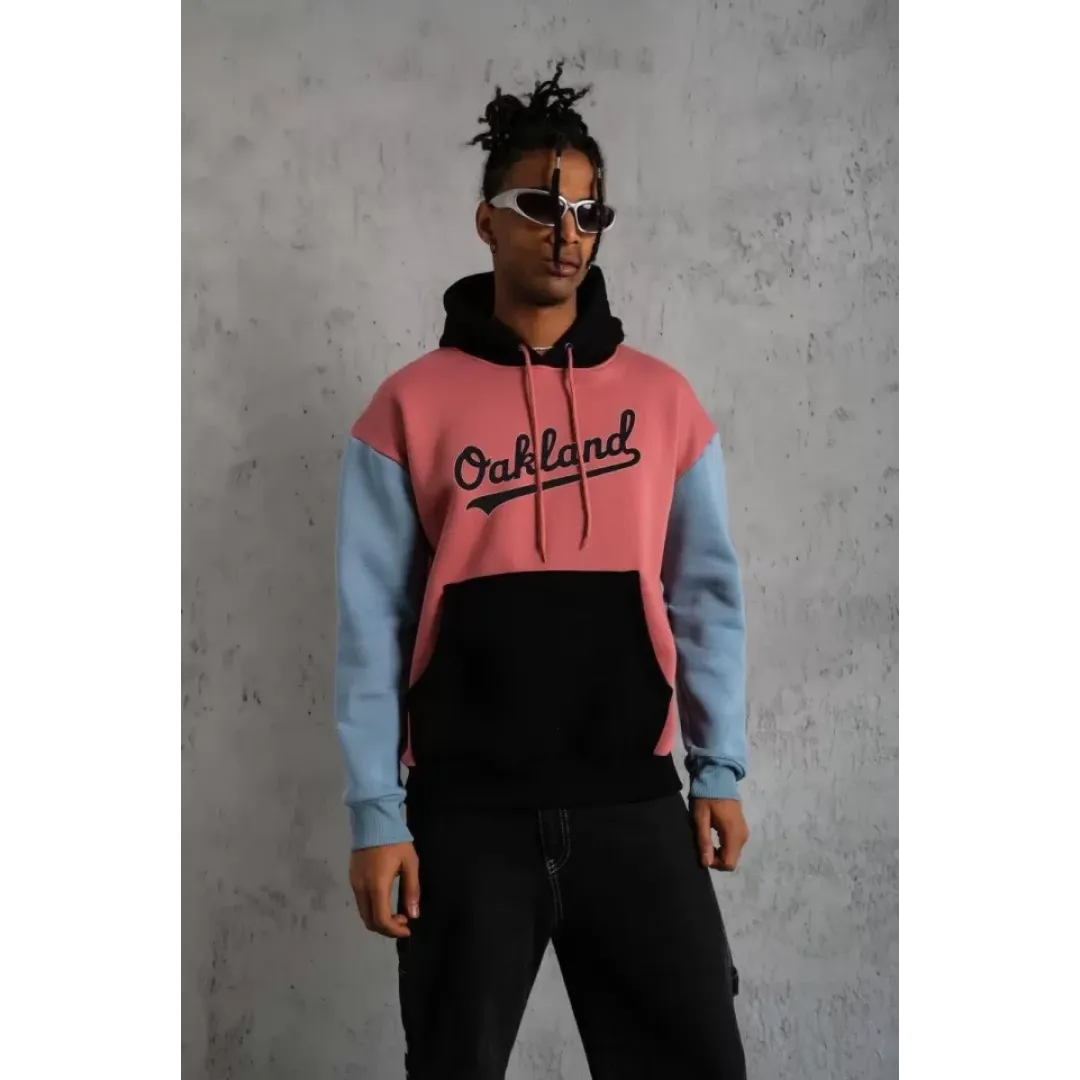Erkek Çok Parçalı Kapüşonlu Sweatshirt - Gül Kurusu - 98605 Erkek Çok Parçalı Kapüşonlu Sweatshirt - Gül Kurusu - 98605