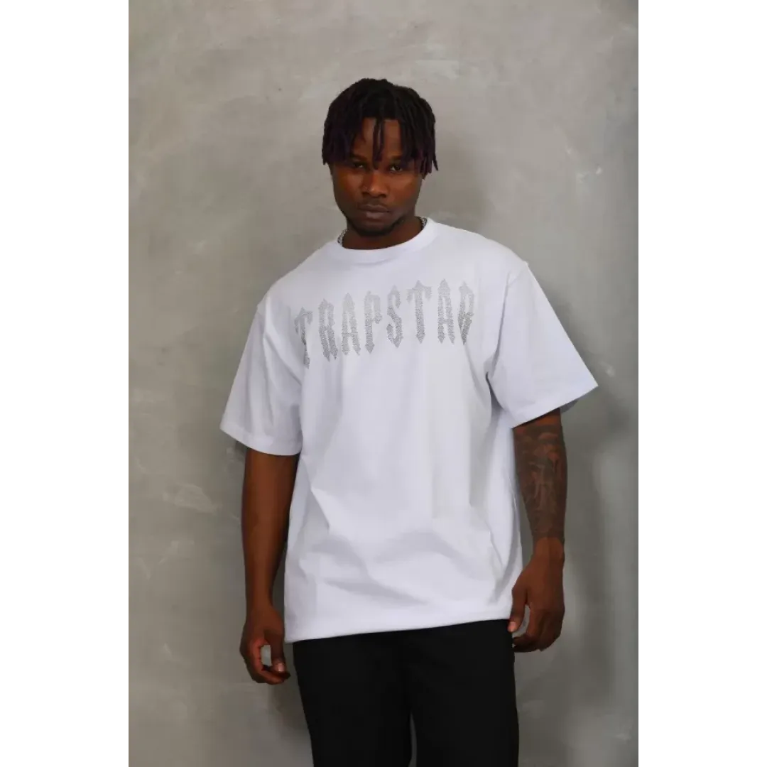 Unisex Oversize Taşlı Bisiklet Yaka T-Shirt - Beyaz - 98615 Unisex Oversize Taşlı Bisiklet Yaka T-Shirt - Beyaz - 98615