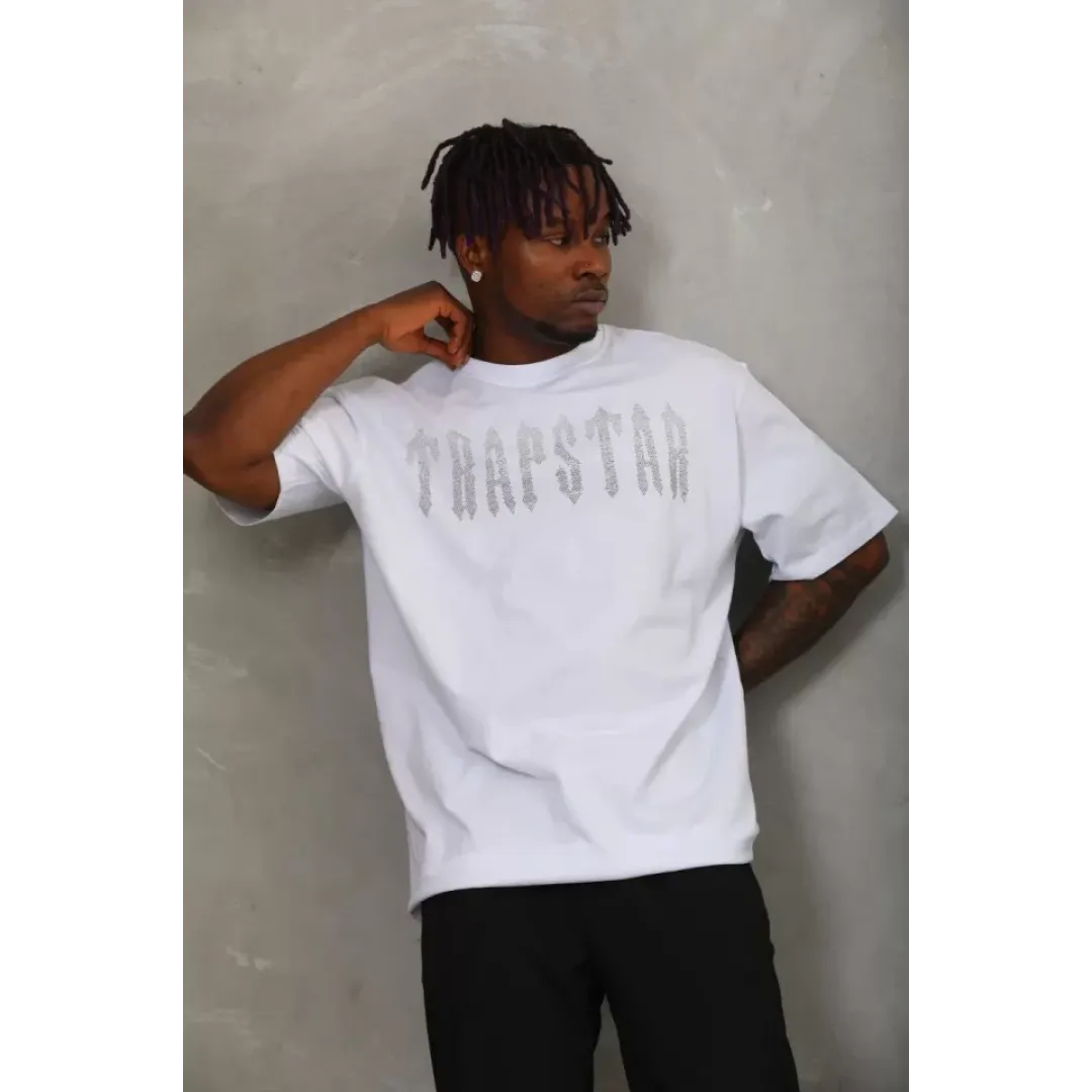 Unisex Oversize Taşlı Bisiklet Yaka T-Shirt - Beyaz - 98615 Unisex Oversize Taşlı Bisiklet Yaka T-Shirt - Beyaz - 98615