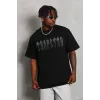 Unisex Oversize Taşlı Bisiklet Yaka T-Shirt - Siyah - 98616 Unisex Oversize Taşlı Bisiklet Yaka T-Shirt - Siyah - 98616