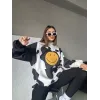 Smiley Face Kapüşonlu Sweatshirt - Siyah - 98618