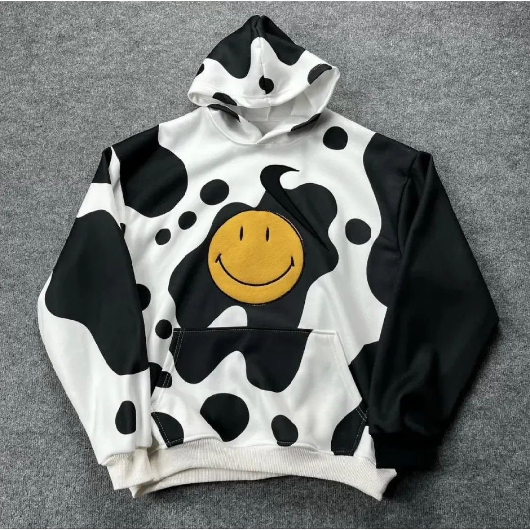 Smiley Face Kapüşonlu Sweatshirt - Siyah - 98618