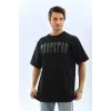 Unisex Oversize Taşlı Bisiklet Yaka T-Shirt - Siyah - 98623 Unisex Oversize Taşlı Bisiklet Yaka T-Shirt - Siyah - 98623