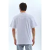 Unisex Oversize Taşlı Bisiklet Yaka T-Shirt - Beyaz - 98624