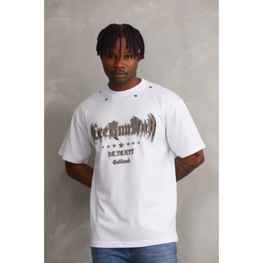 Unisex Kuşgözü Detaylı Baskılı Oversize T-Shirt - Beyaz - 98630 Unisex Kuşgözü Detaylı Baskılı Oversize T-Shirt - Beyaz - 98630