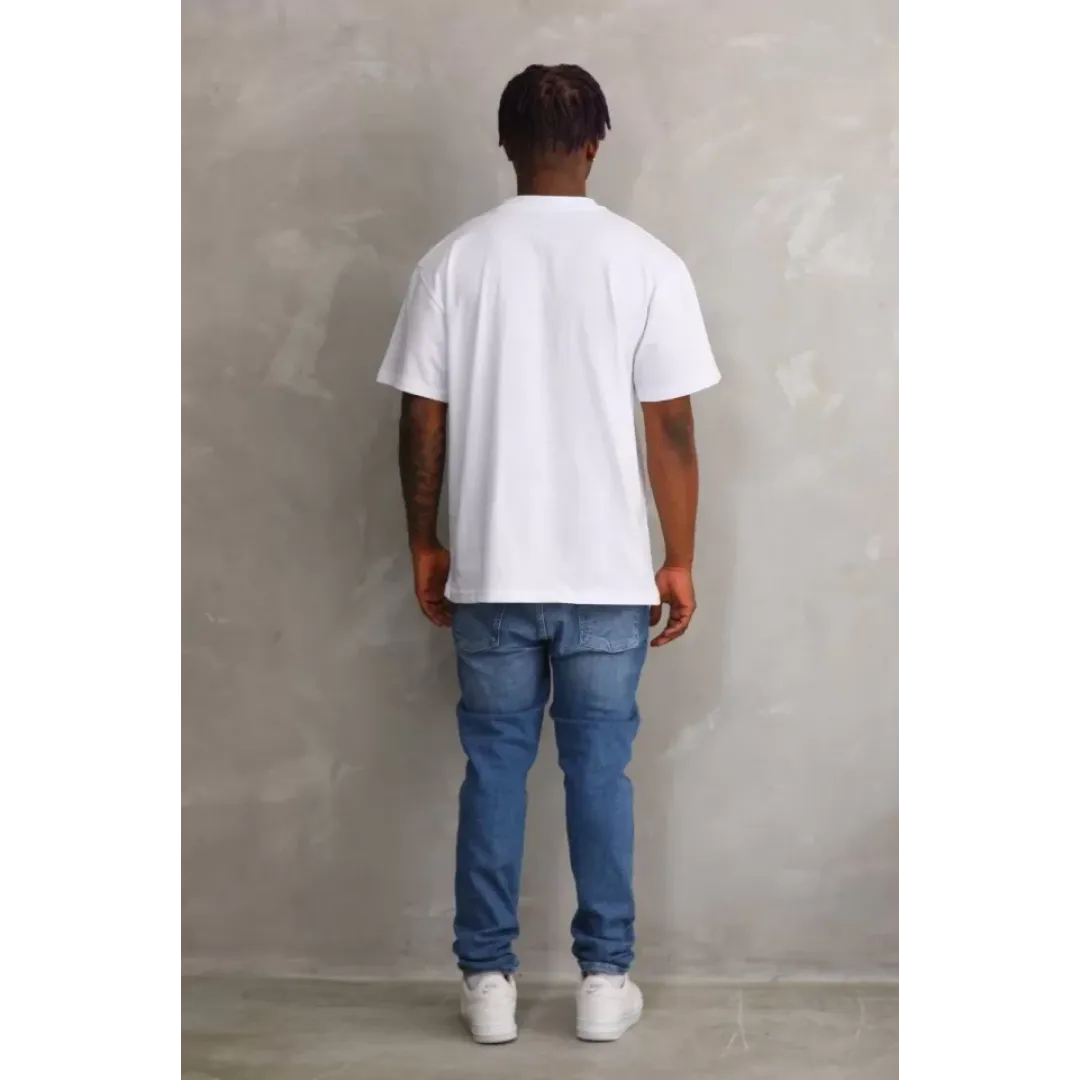 Unisex Kuşgözü Detaylı Baskılı Oversize T-Shirt - Beyaz - 98630 Unisex Kuşgözü Detaylı Baskılı Oversize T-Shirt - Beyaz - 98630