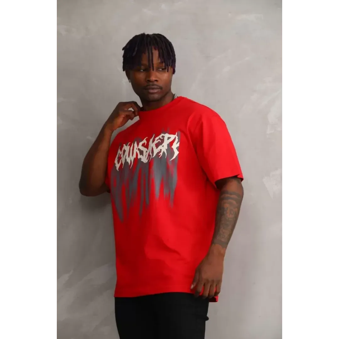 Unisex Baskılı Oversize T-Shirt - Kırmızı - 98631 Unisex Baskılı Oversize T-Shirt - Kırmızı - 98631