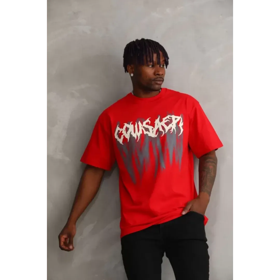 Unisex Baskılı Oversize T-Shirt - Kırmızı - 98631 Unisex Baskılı Oversize T-Shirt - Kırmızı - 98631