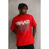 Unisex Baskılı Oversize T-Shirt - Kırmızı - 98631 Unisex Baskılı Oversize T-Shirt - Kırmızı - 98631