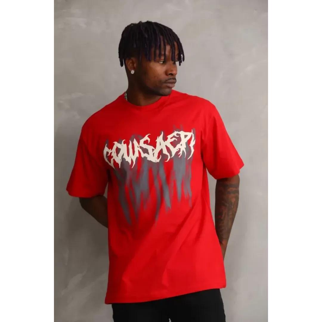 Unisex Baskılı Oversize T-Shirt - Kırmızı - 98631 Unisex Baskılı Oversize T-Shirt - Kırmızı - 98631