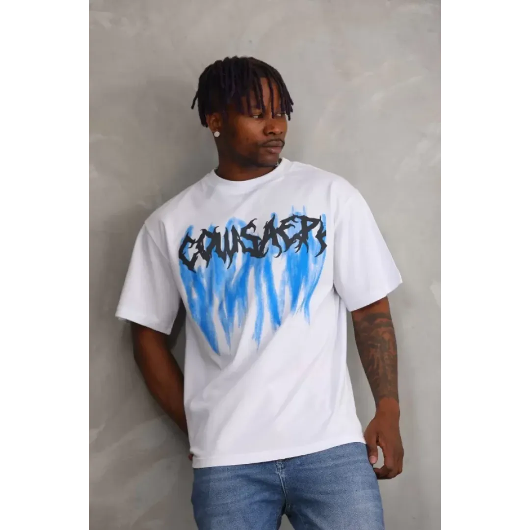 Unisex Baskılı Oversize T-Shirt - Beyaz - 98633 Unisex Baskılı Oversize T-Shirt - Beyaz - 98633