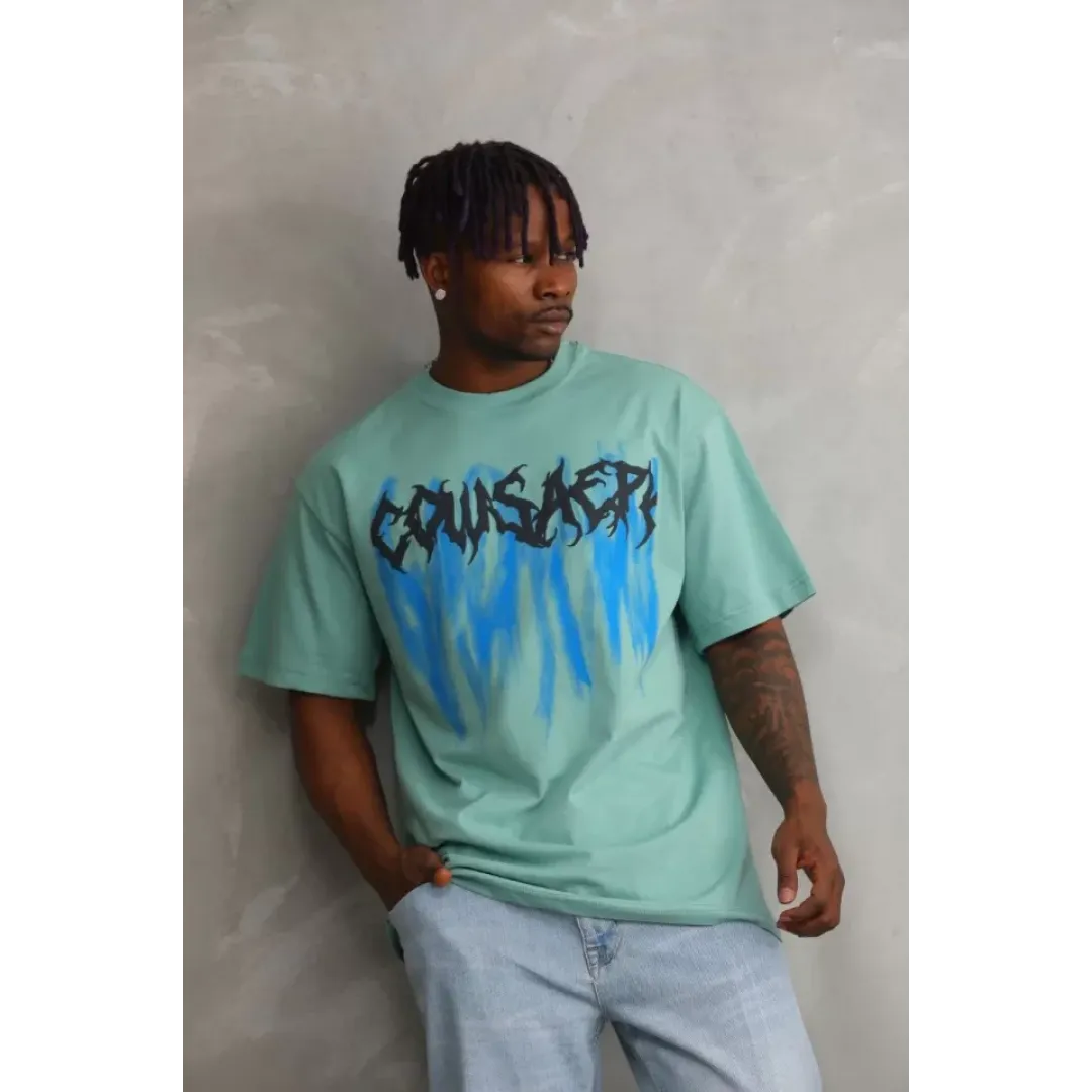 Unisex Baskılı Oversize T-Shirt - Mint Yeşili - 98634 Unisex Baskılı Oversize T-Shirt - Mint Yeşili - 98634