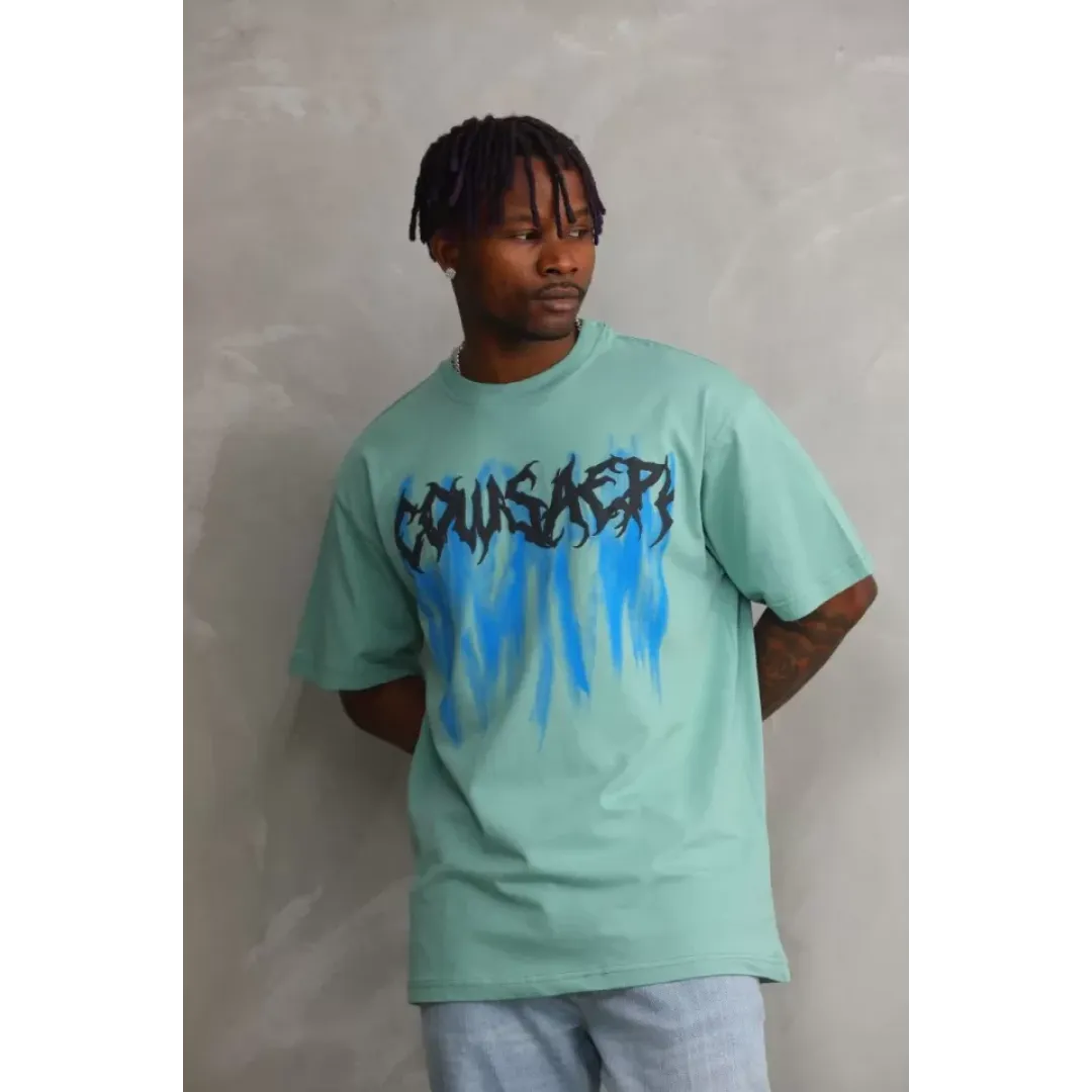 Unisex Baskılı Oversize T-Shirt - Mint Yeşili - 98634 Unisex Baskılı Oversize T-Shirt - Mint Yeşili - 98634
