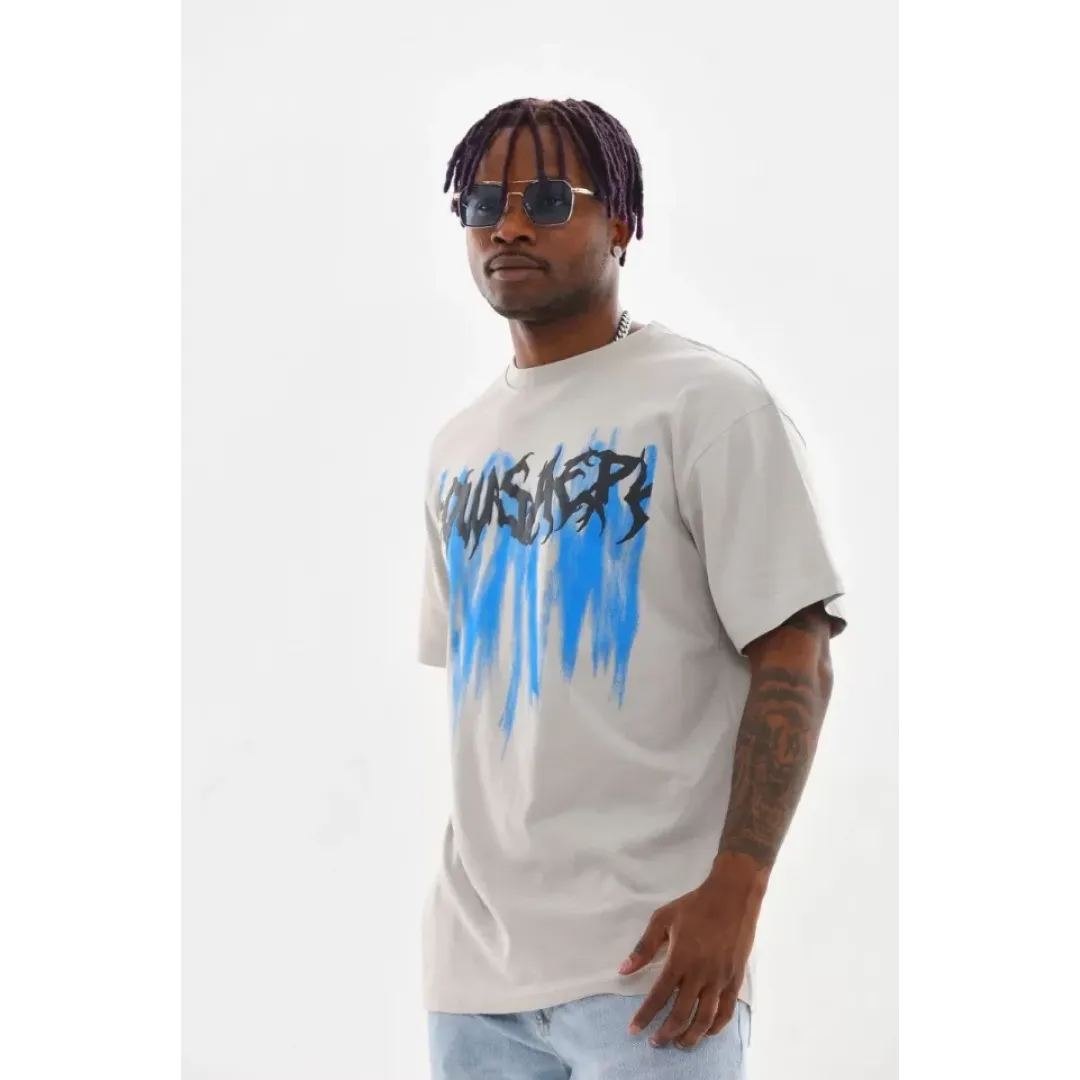 Unisex Baskılı Oversize T-Shirt - Gri - 98635 Unisex Baskılı Oversize T-Shirt - Gri - 98635