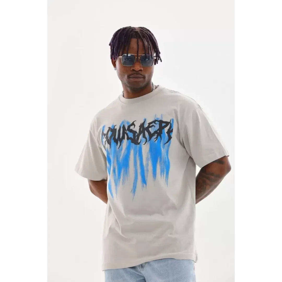 Unisex Baskılı Oversize T-Shirt - Gri - 98635 Unisex Baskılı Oversize T-Shirt - Gri - 98635