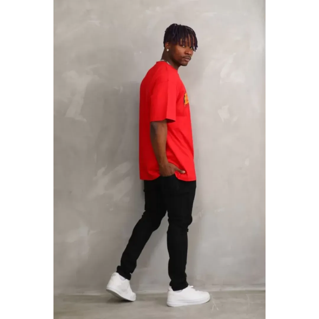 Unisex Baskılı Oversize T-Shirt - Kırmızı - 98636 Unisex Baskılı Oversize T-Shirt - Kırmızı - 98636