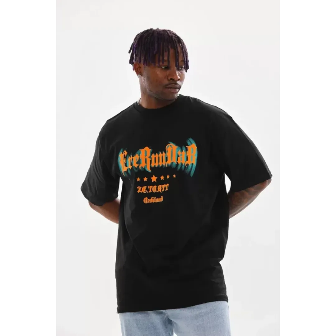 Unisex Baskılı Oversize T-Shirt - Siyah - 98637 Unisex Baskılı Oversize T-Shirt - Siyah - 98637
