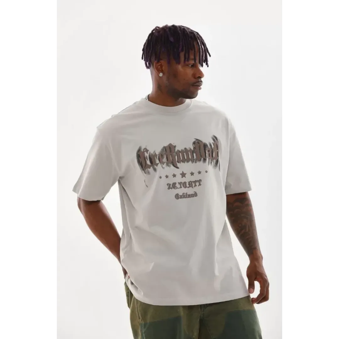 Unisex Baskılı Oversize T-Shirt - Gri - 98638