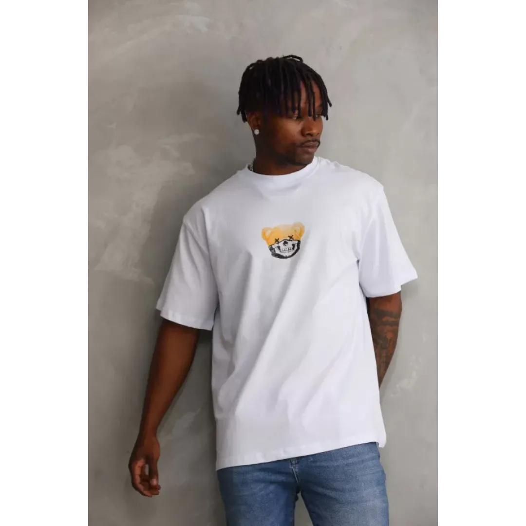 Unisex Baskılı Oversize T-Shirt - Beyaz - 98641