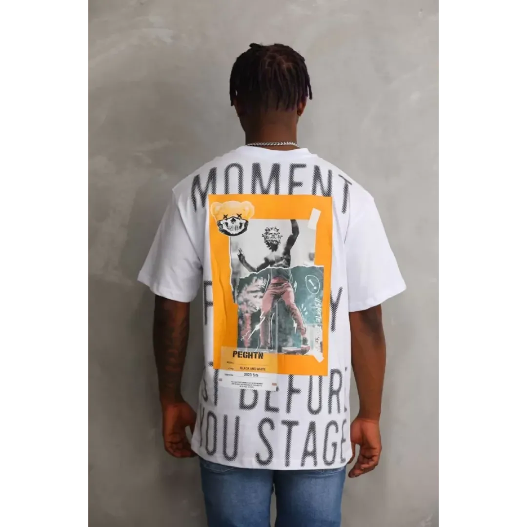 Unisex Baskılı Oversize T-Shirt - Beyaz - 98641