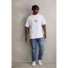 Unisex Baskılı Oversize T-Shirt - Beyaz - 98641