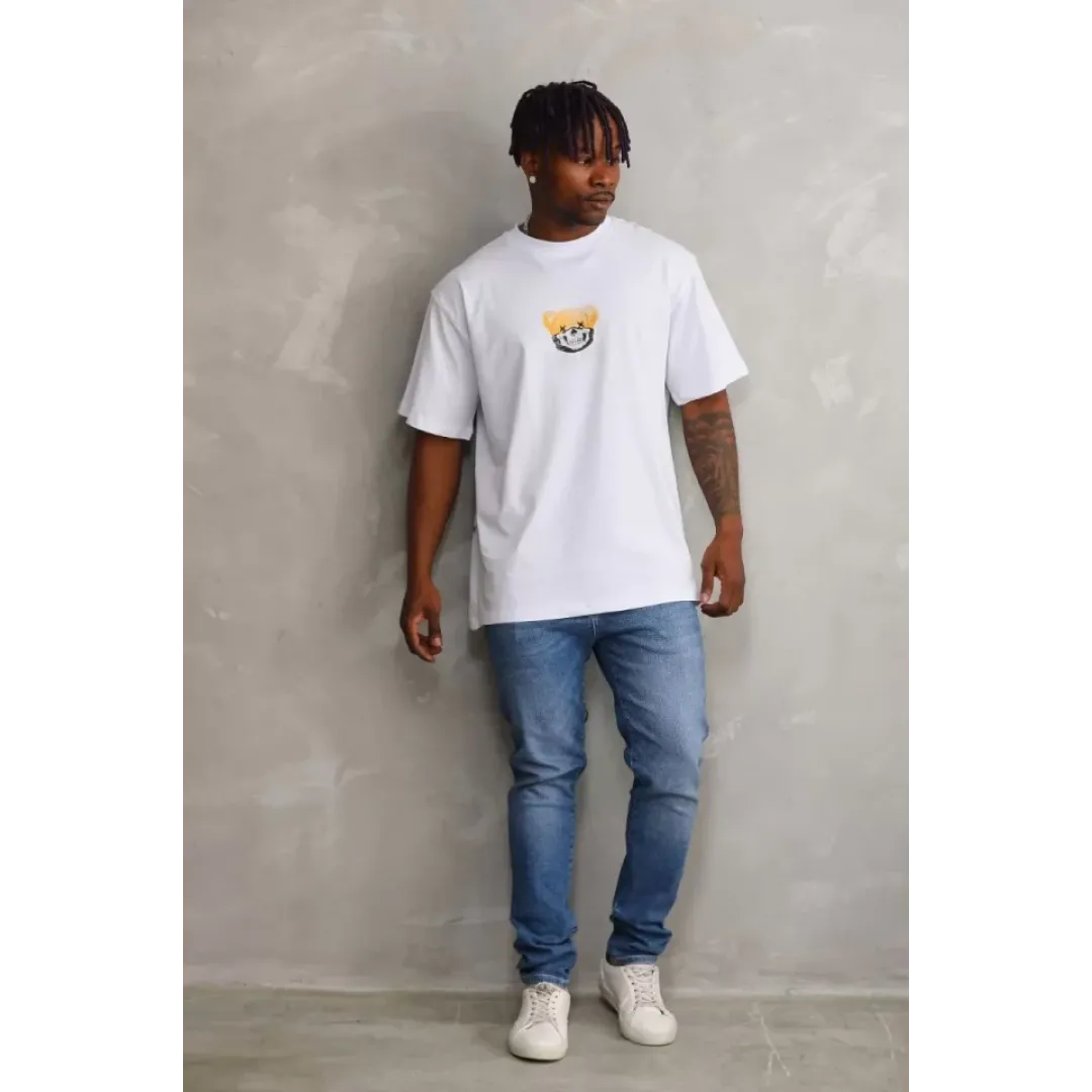 Unisex Baskılı Oversize T-Shirt - Beyaz - 98641