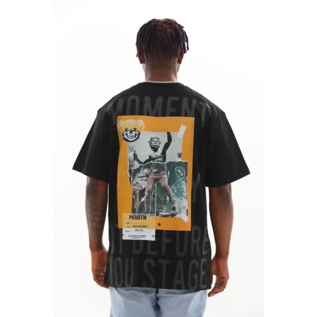 Unisex Baskılı Oversize T-Shirt - Siyah - 98642