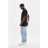Unisex Baskılı Oversize T-Shirt - Siyah - 98642