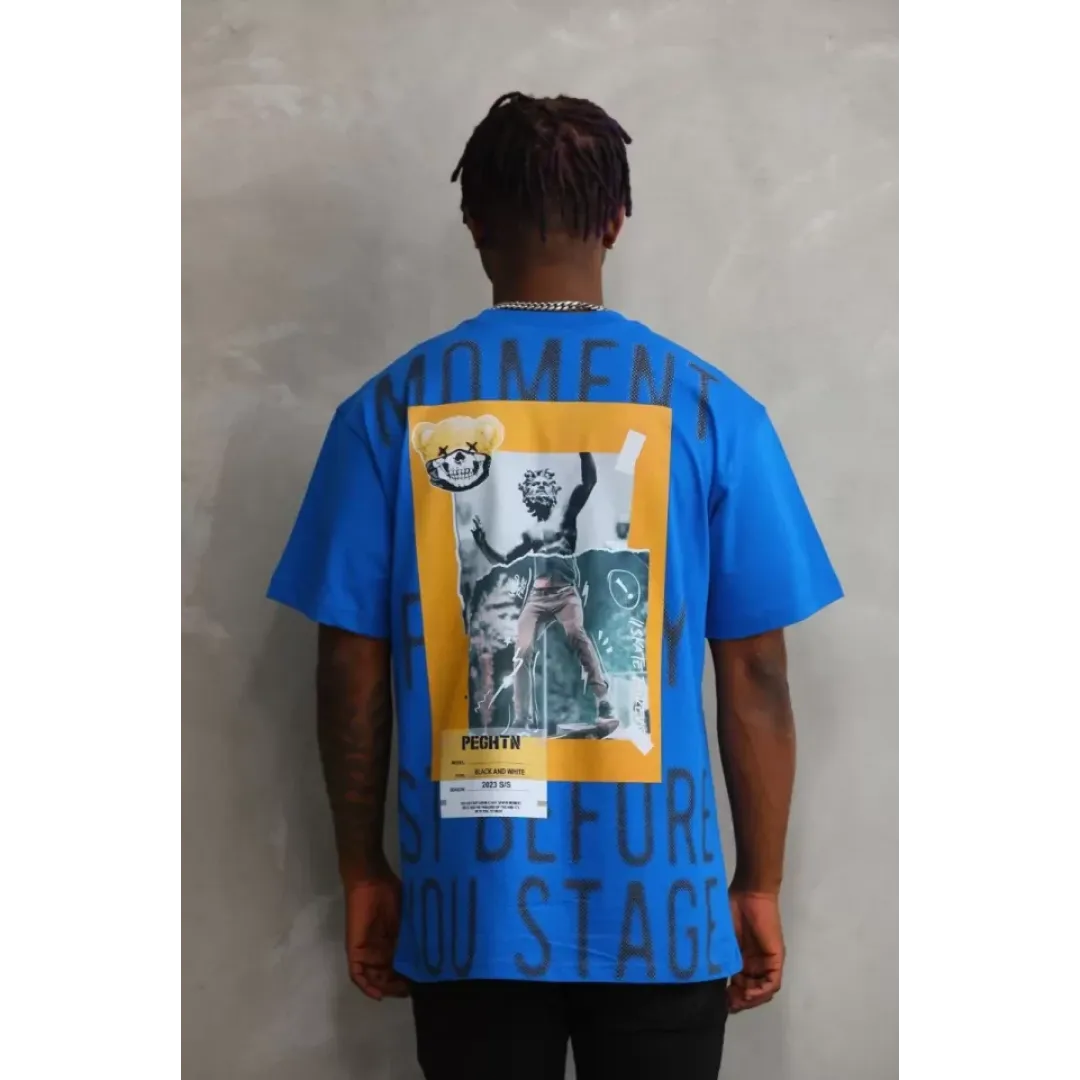 Unisex Baskılı Oversize T-Shirt - Mavi - 98644 Unisex Baskılı Oversize T-Shirt - Mavi - 98644