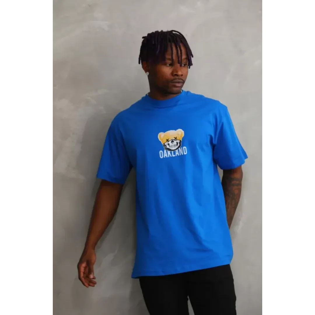 Unisex Baskılı Oversize T-Shirt - Mavi - 98644 Unisex Baskılı Oversize T-Shirt - Mavi - 98644