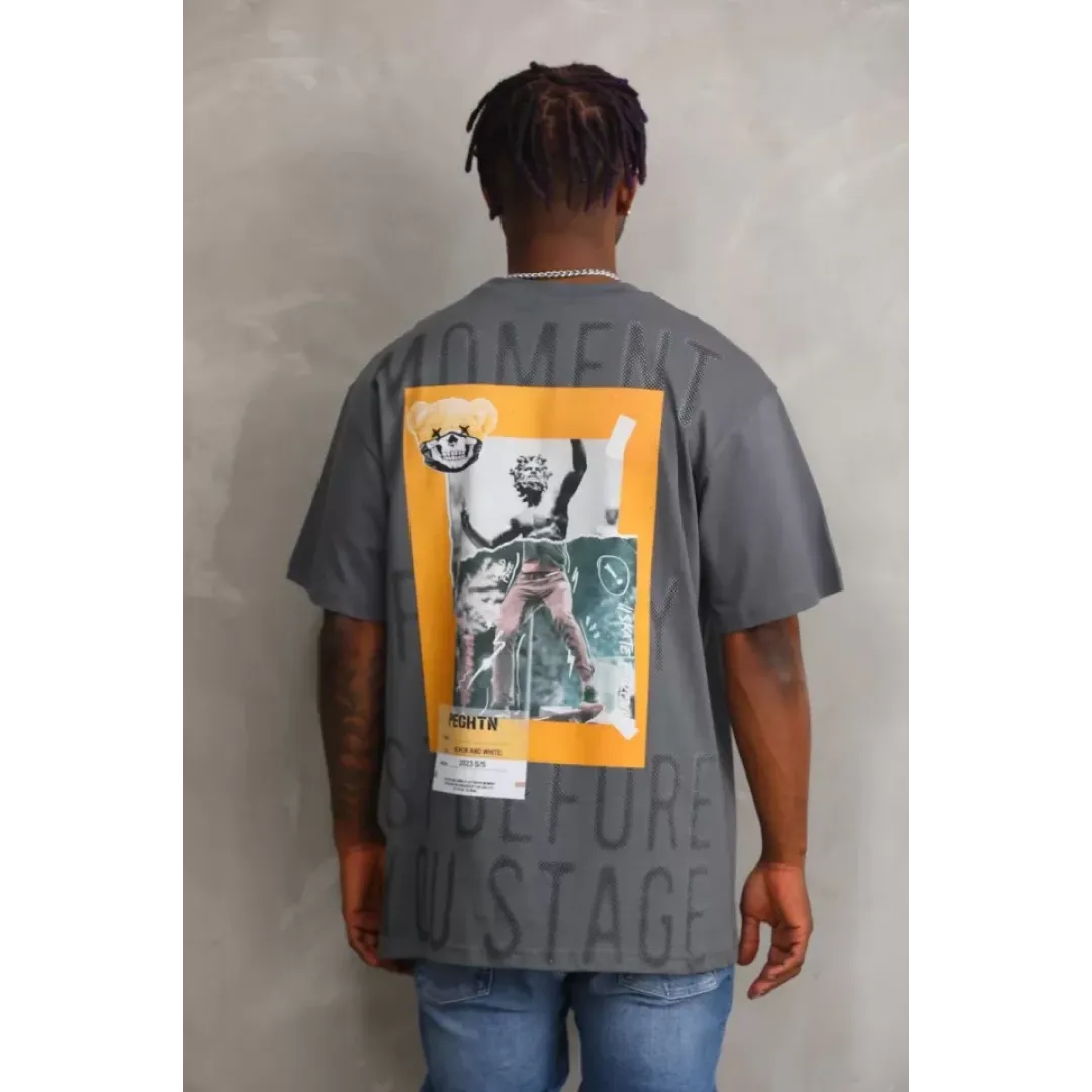 Unisex Baskılı Oversize T-Shirt - Füme - 98645 Unisex Baskılı Oversize T-Shirt - Füme - 98645