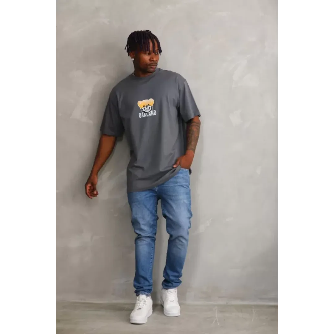 Unisex Baskılı Oversize T-Shirt - Füme - 98645 Unisex Baskılı Oversize T-Shirt - Füme - 98645