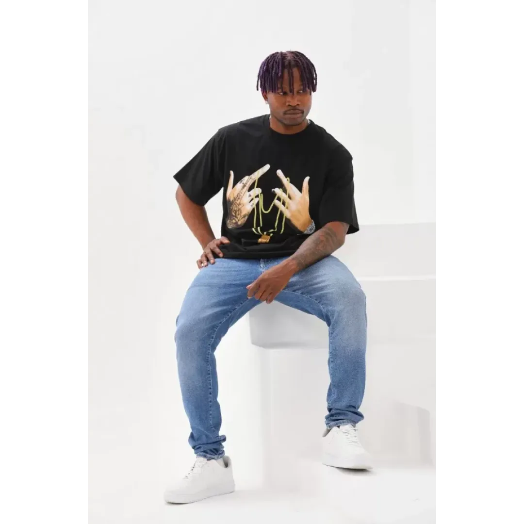 Unisex Baskılı Oversize T-Shirt - Siyah - 98646 Unisex Baskılı Oversize T-Shirt - Siyah - 98646