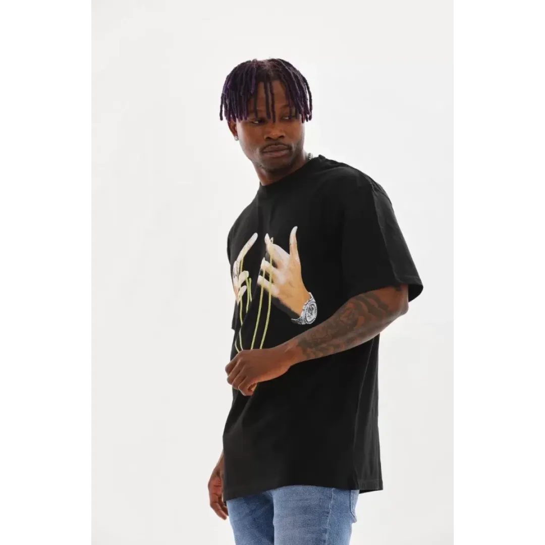 Unisex Baskılı Oversize T-Shirt - Siyah - 98646 Unisex Baskılı Oversize T-Shirt - Siyah - 98646