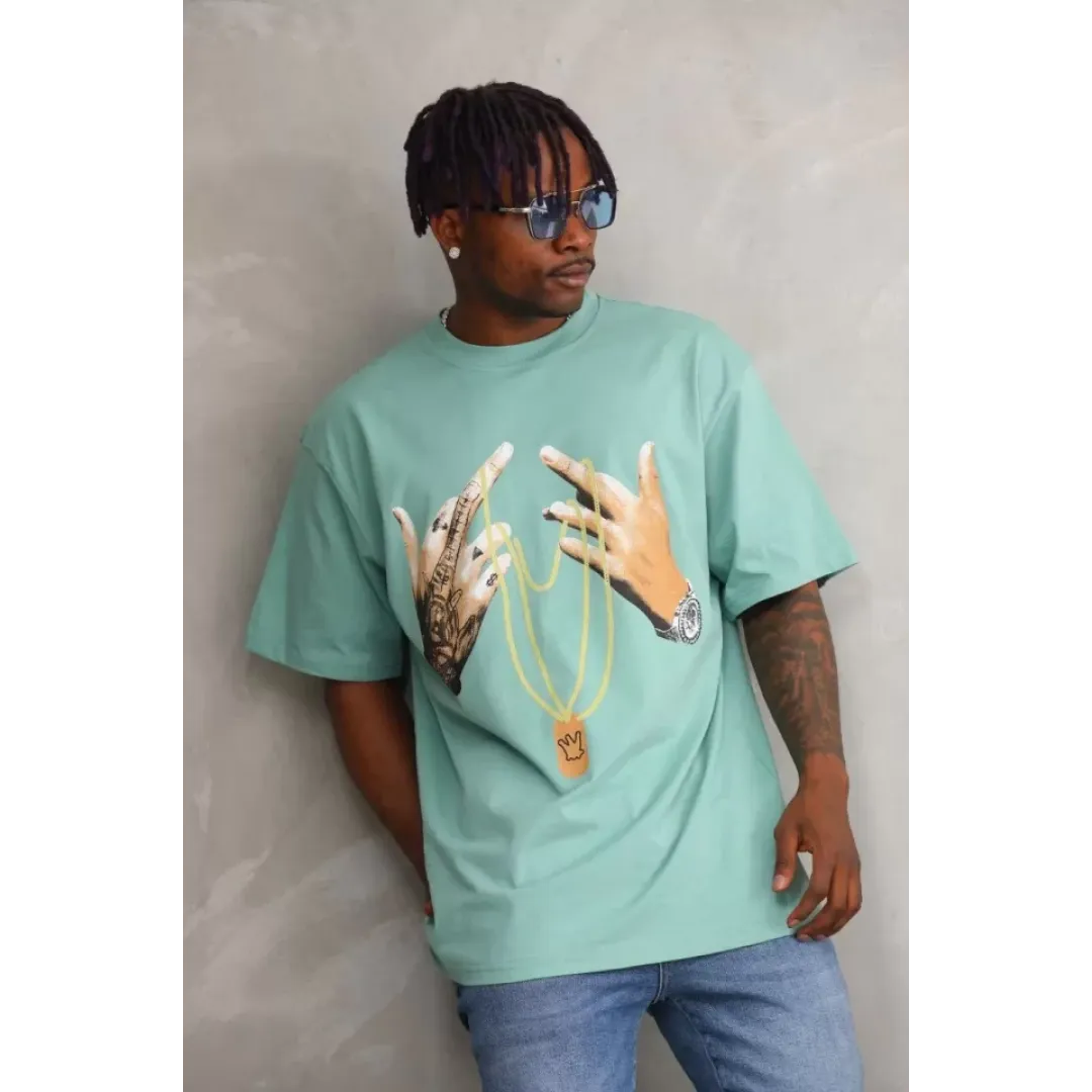 Unisex Baskılı Oversize T-Shirt - Mint Yeşili - 98648 Unisex Baskılı Oversize T-Shirt - Mint Yeşili - 98648