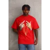 Unisex Baskılı Oversize T-Shirt - Kırmızı - 98649 Unisex Baskılı Oversize T-Shirt - Kırmızı - 98649