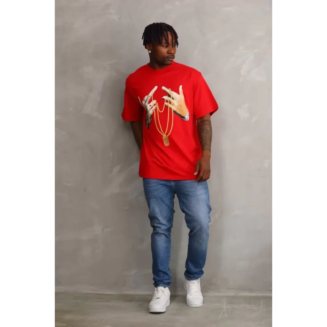 Unisex Baskılı Oversize T-Shirt - Kırmızı - 98649 Unisex Baskılı Oversize T-Shirt - Kırmızı - 98649