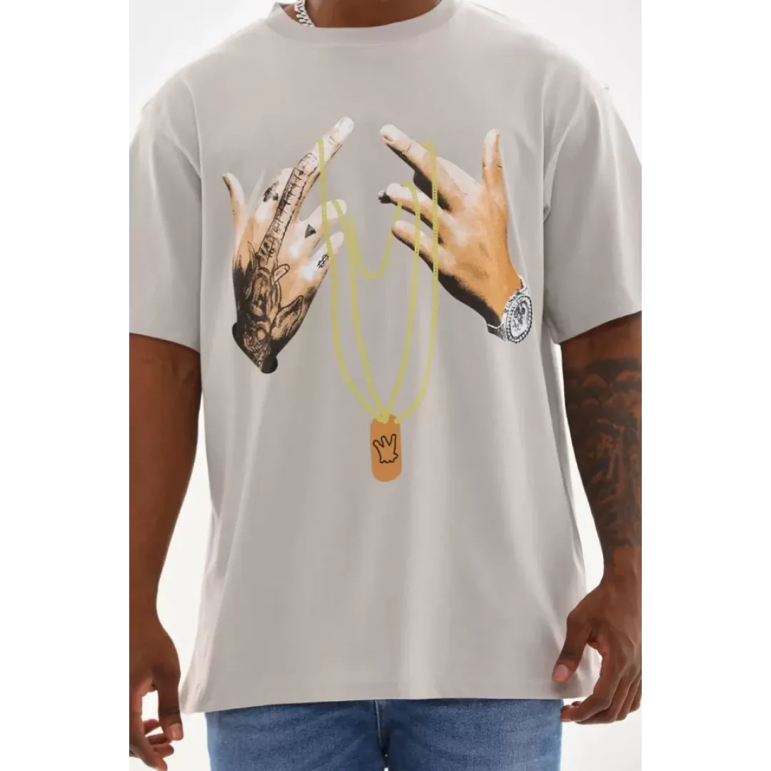 Unisex Baskılı Oversize T-Shirt - Gri - 98650 Unisex Baskılı Oversize T-Shirt - Gri - 98650