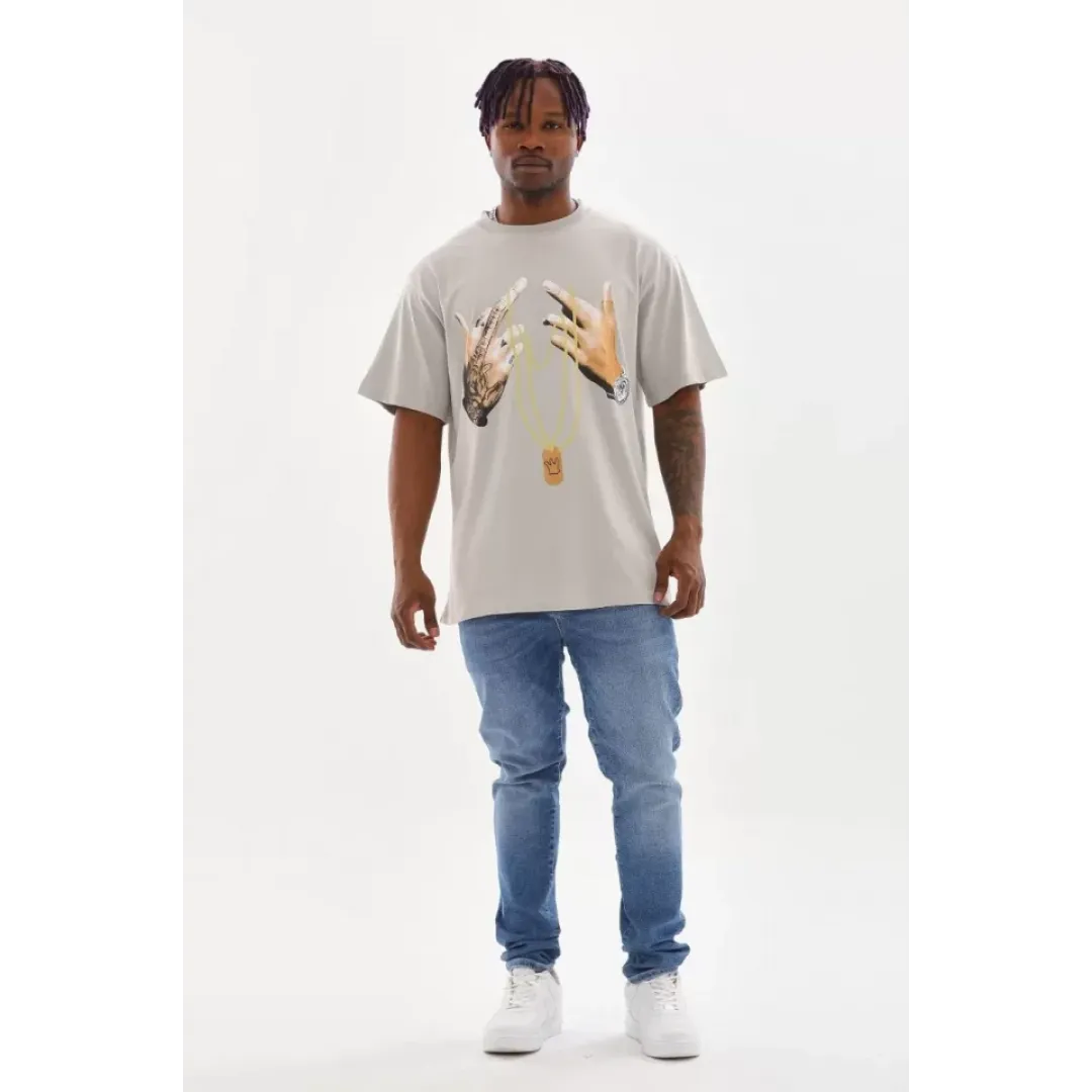 Unisex Baskılı Oversize T-Shirt - Gri - 98650 Unisex Baskılı Oversize T-Shirt - Gri - 98650