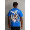 Unisex Baskılı Oversize T-Shirt - Mavi - 98651 Unisex Baskılı Oversize T-Shirt - Mavi - 98651