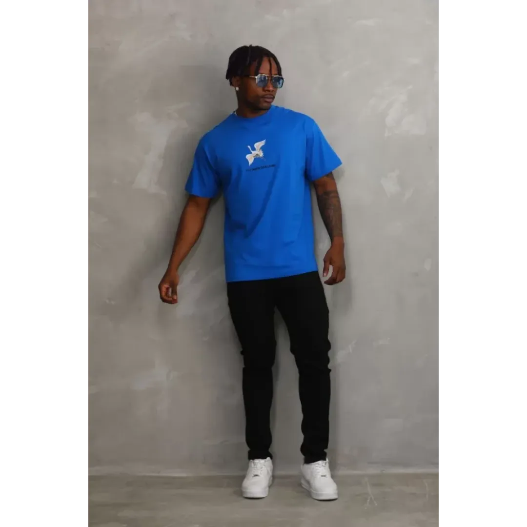 Unisex Baskılı Oversize T-Shirt - Mavi - 98651 Unisex Baskılı Oversize T-Shirt - Mavi - 98651