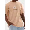 Unisex Baskılı Oversize T-Shirt - Bej - 98652 Unisex Baskılı Oversize T-Shirt - Bej - 98652