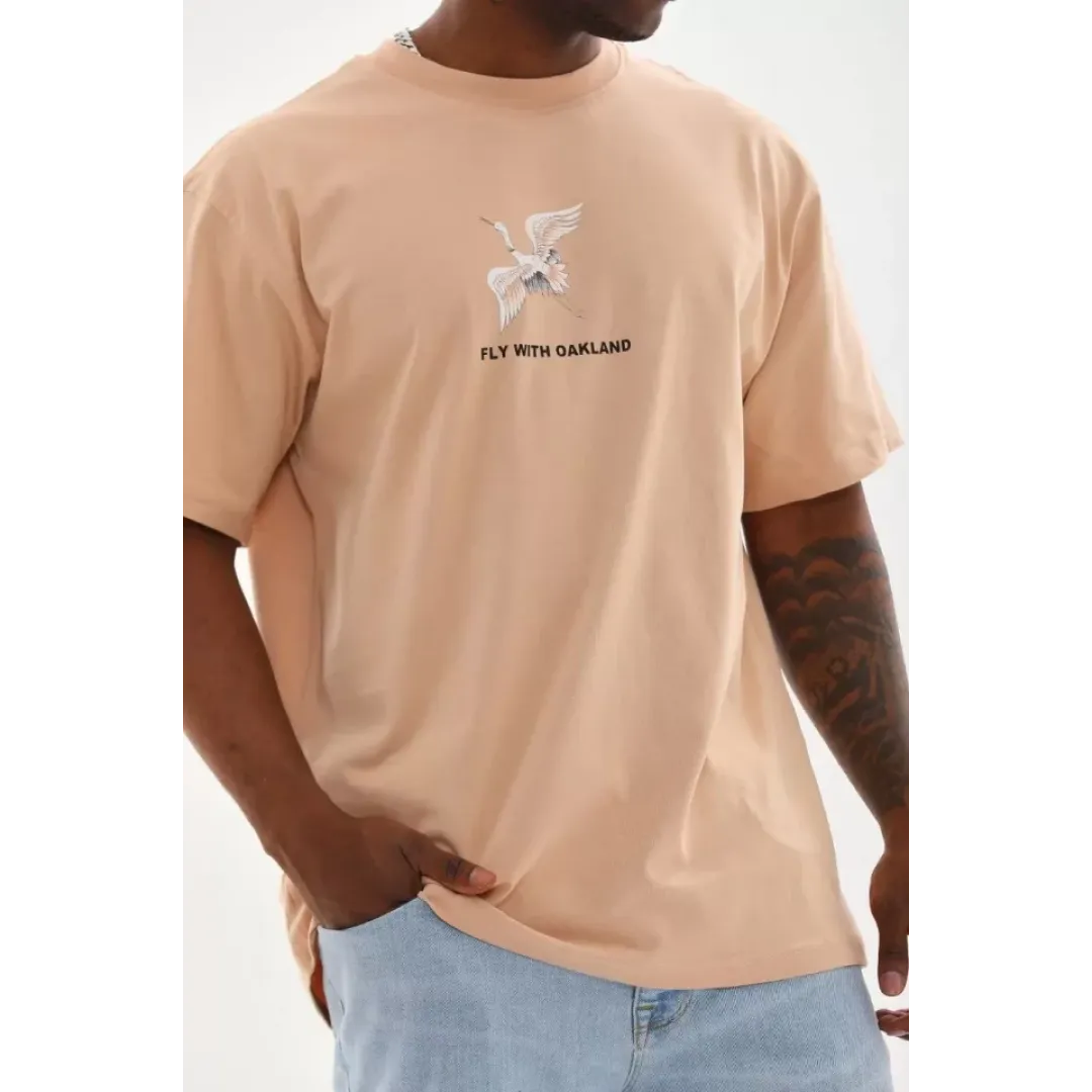 Unisex Baskılı Oversize T-Shirt - Bej - 98652 Unisex Baskılı Oversize T-Shirt - Bej - 98652